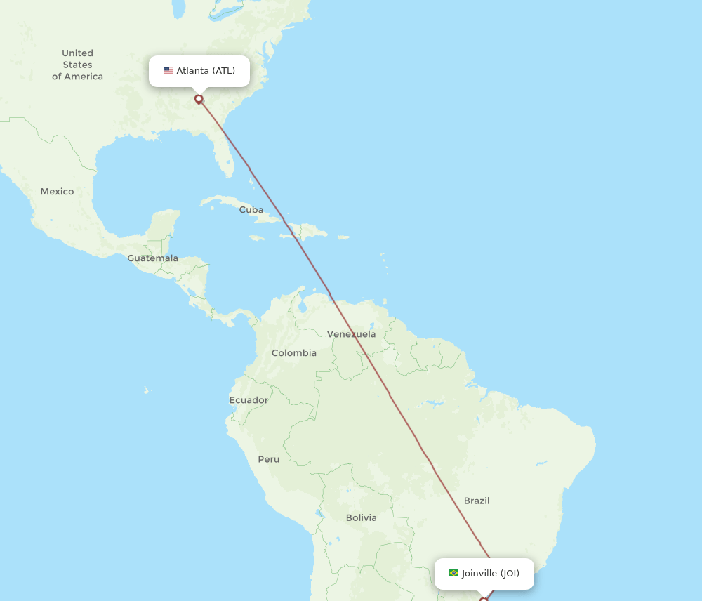 ATL to JOI flights and routes map