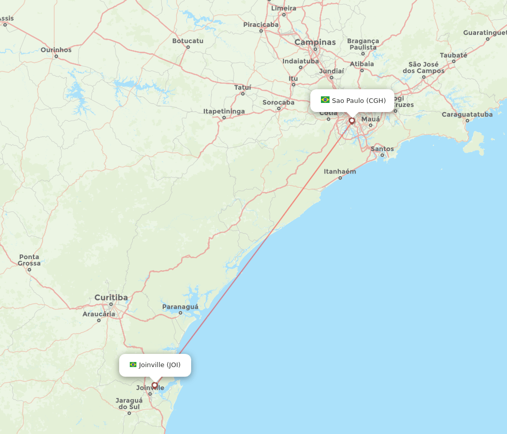 Joinville - Sao Paulo route map and flight paths