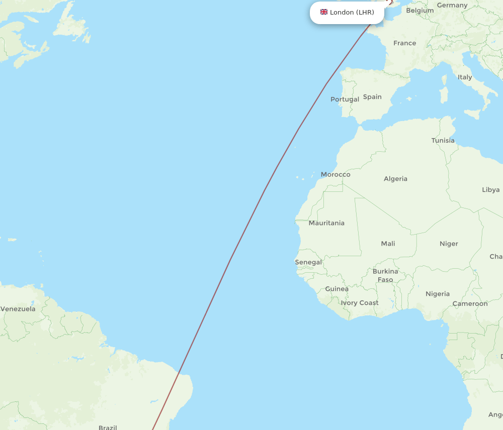 LHR to JOI flights and routes map