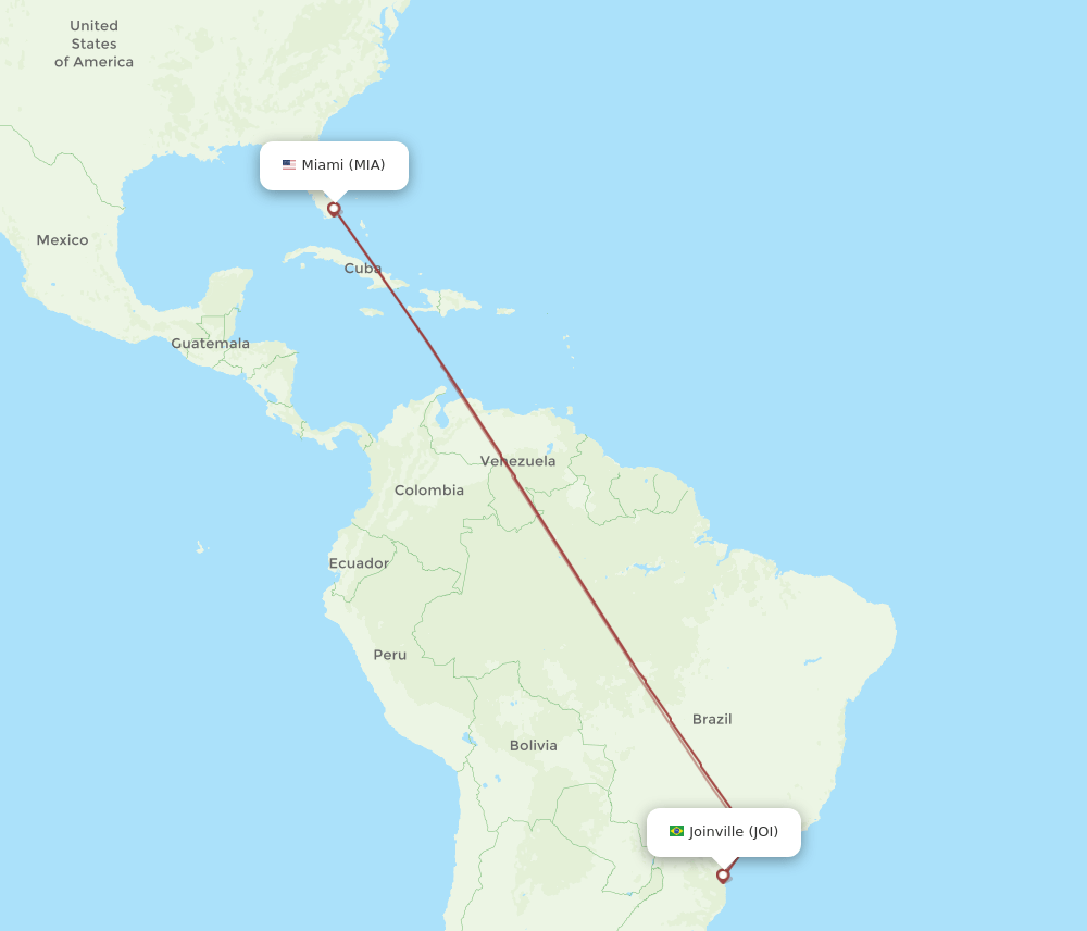 Miami - Joinville route map and flight paths