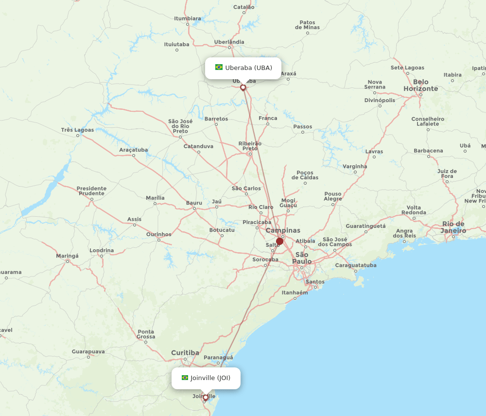 JOI to UBA flights and routes map
