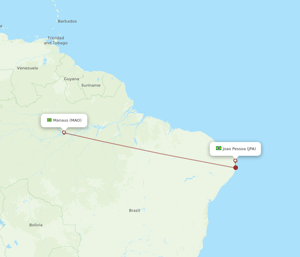 Joao Pessoa - Manaus route map and flight paths
