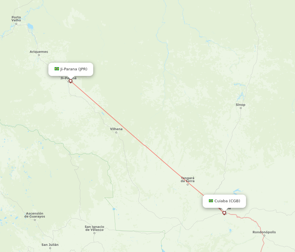 Ji-Parana - Cuiaba route map and flight paths