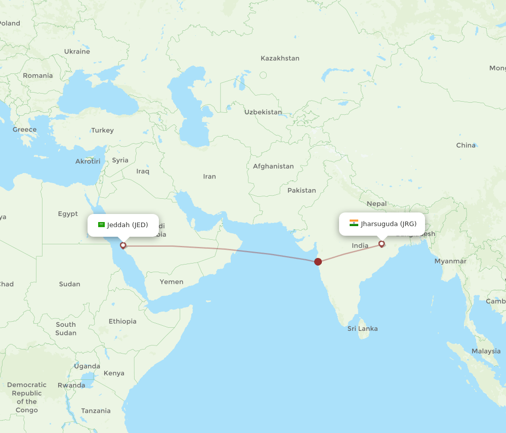 JED to JRG flights and routes map