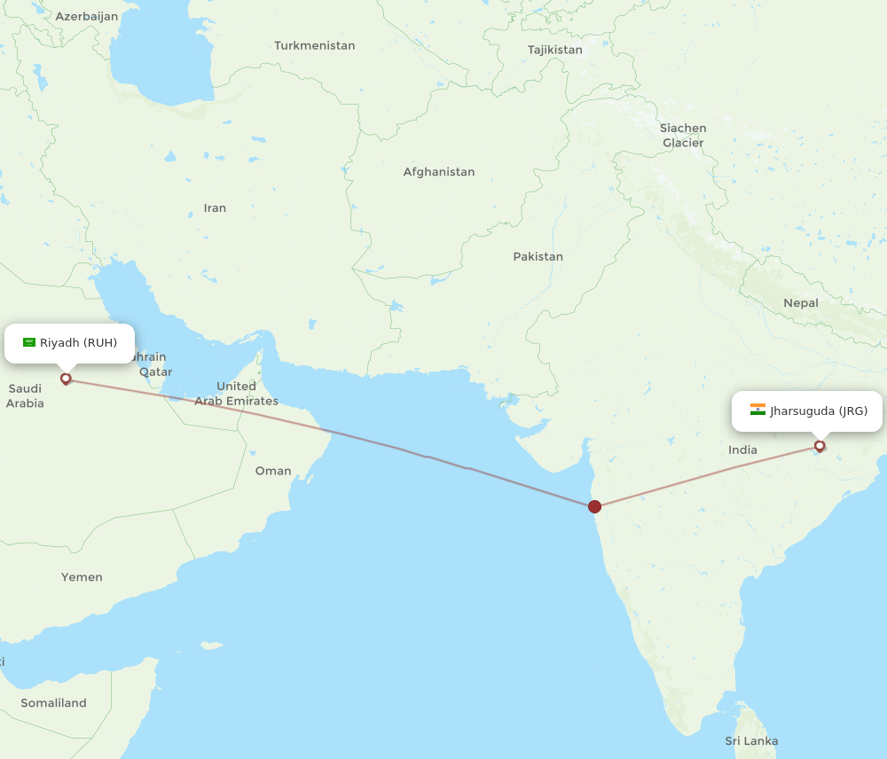 Riyadh - Jharsuguda route map and flight paths