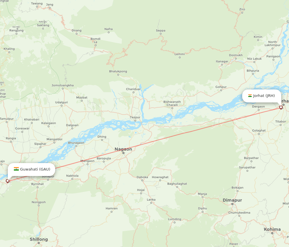 JRH to GAU flights and routes map
