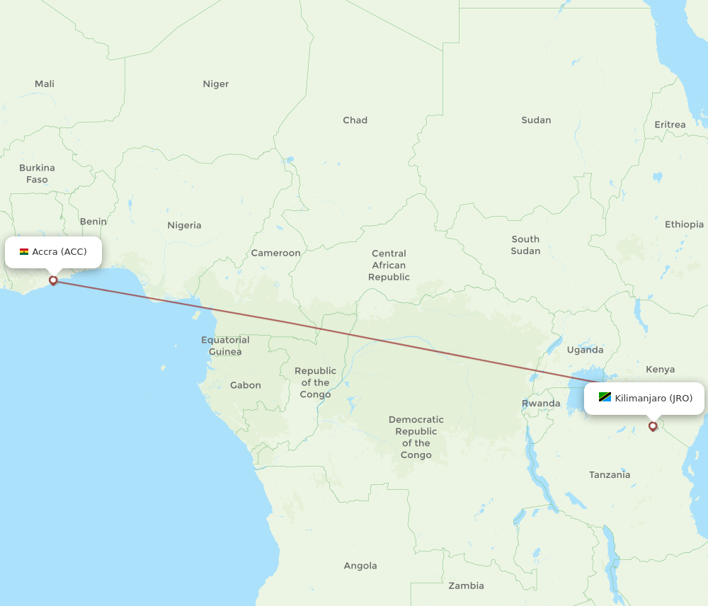 JRO to ACC flights and routes map