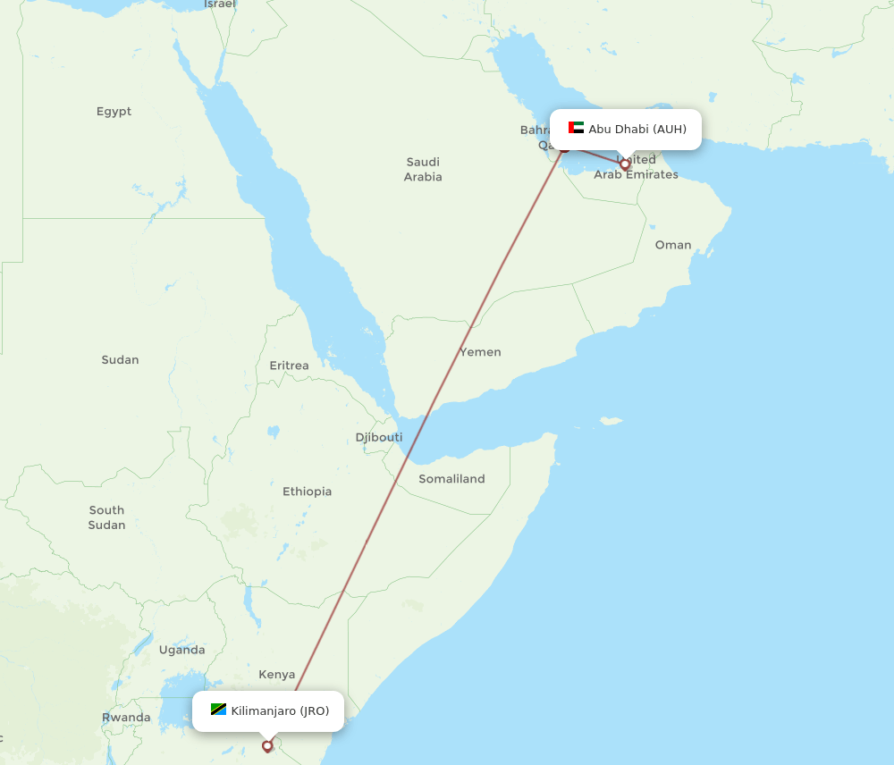 JRO to AUH flights and routes map