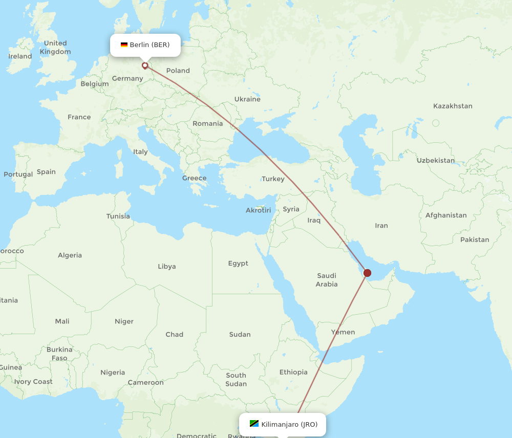 JRO to BER flights and routes map