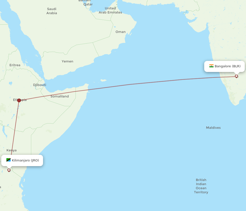 JRO-BLR flight routes