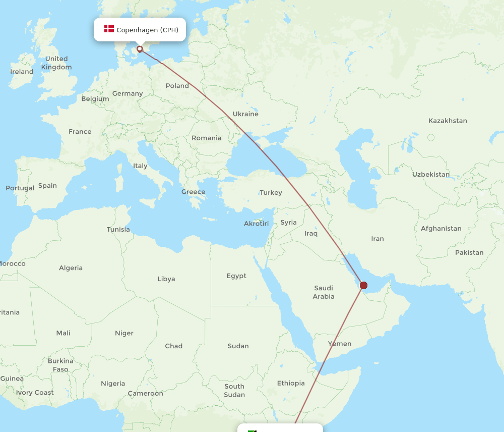 JRO-CPH flight routes