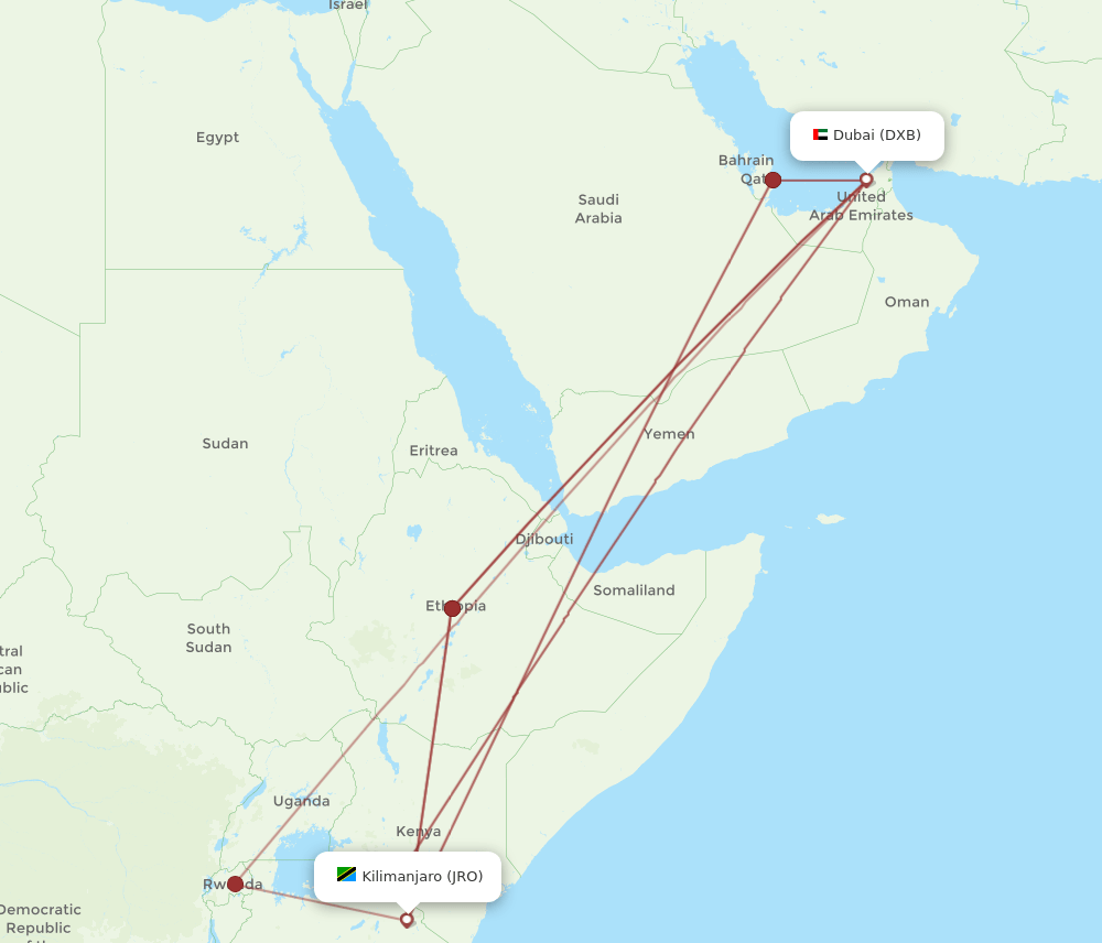 JRO-DXB flight routes