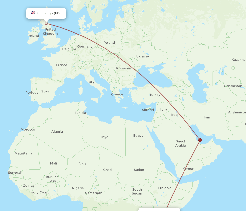 JRO-EDI flight routes
