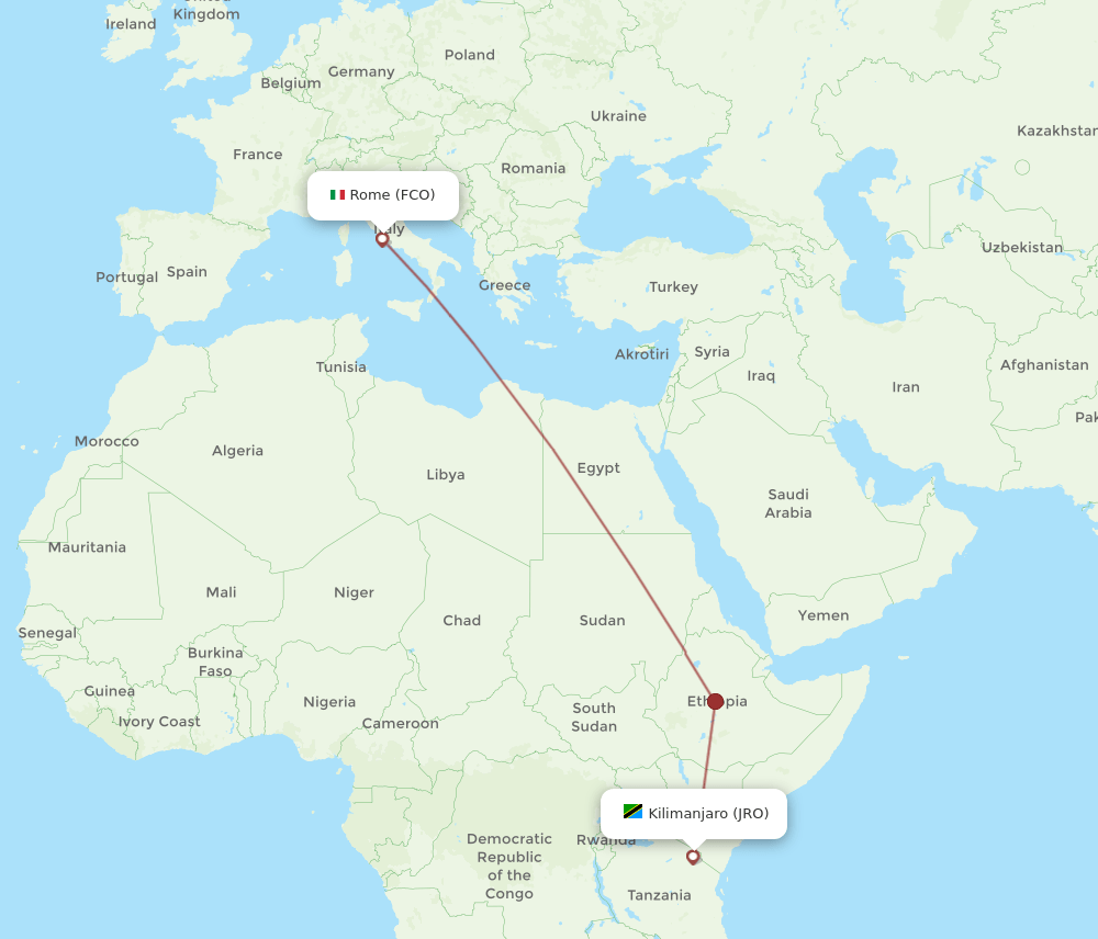 JRO-FCO flight routes