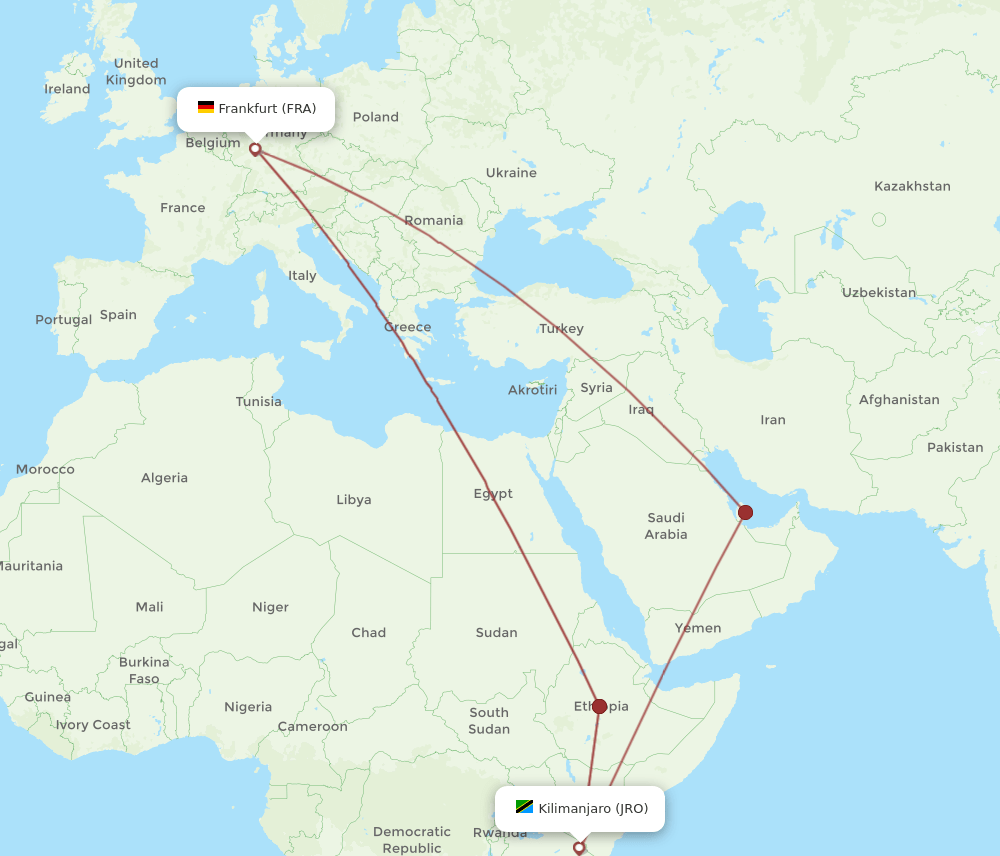 JRO-FRA flight routes