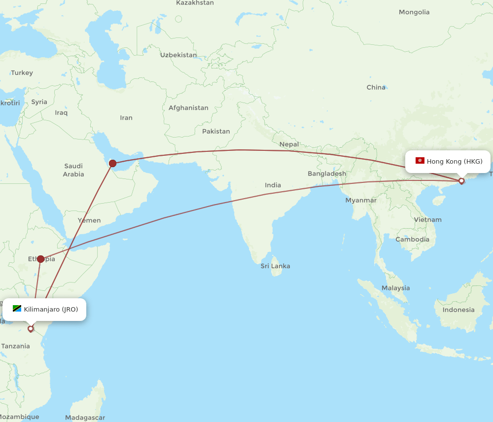 JRO-HKG flight routes