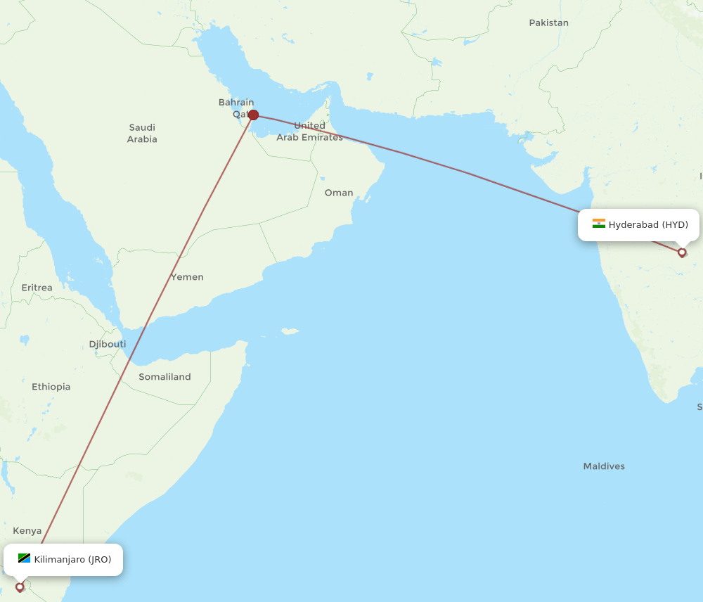JRO to HYD flights and routes map