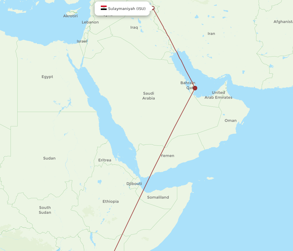 Sulaimaniyah - Kilimanjaro route map and flight paths