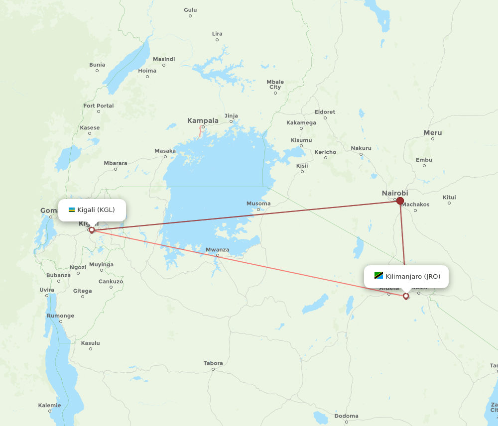 JRO-KGL flight routes