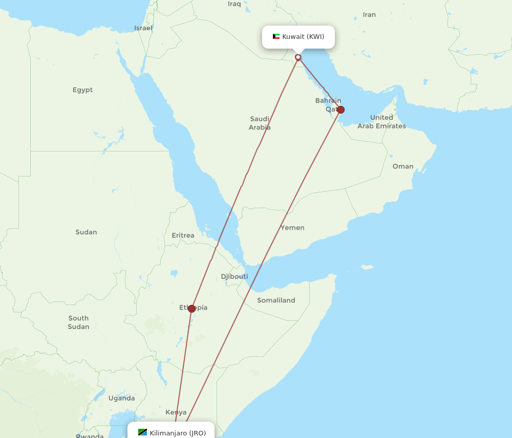 JRO-KWI flight routes