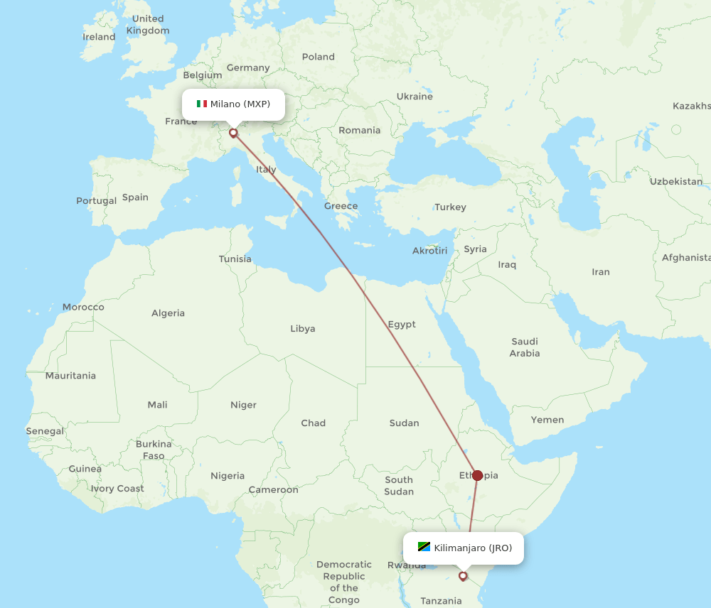 JRO-MXP flight routes