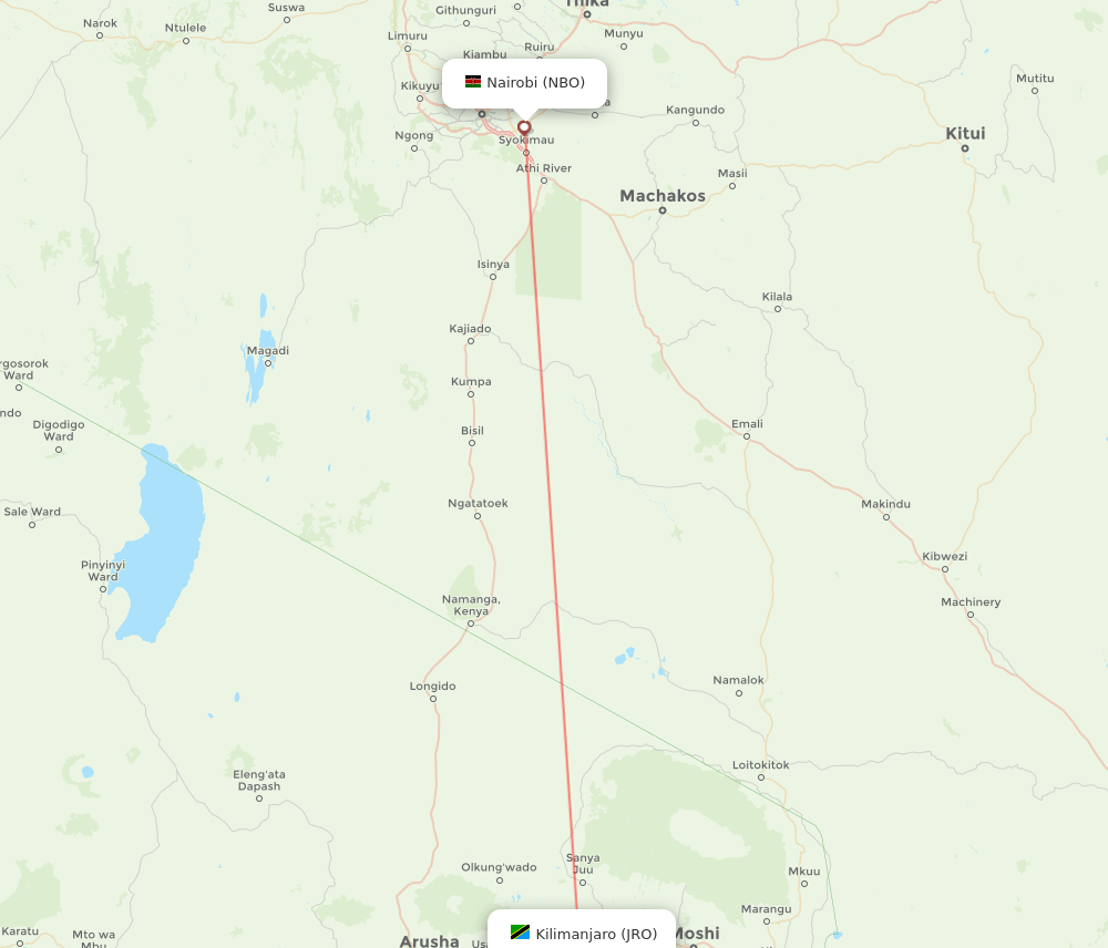 Kilimanjaro - Nairobi route map and flight paths
