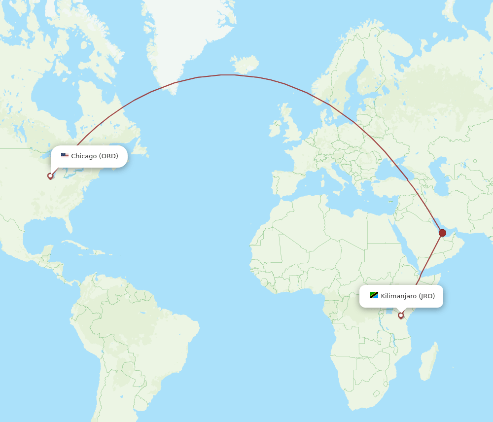 JRO-ORD flight routes
