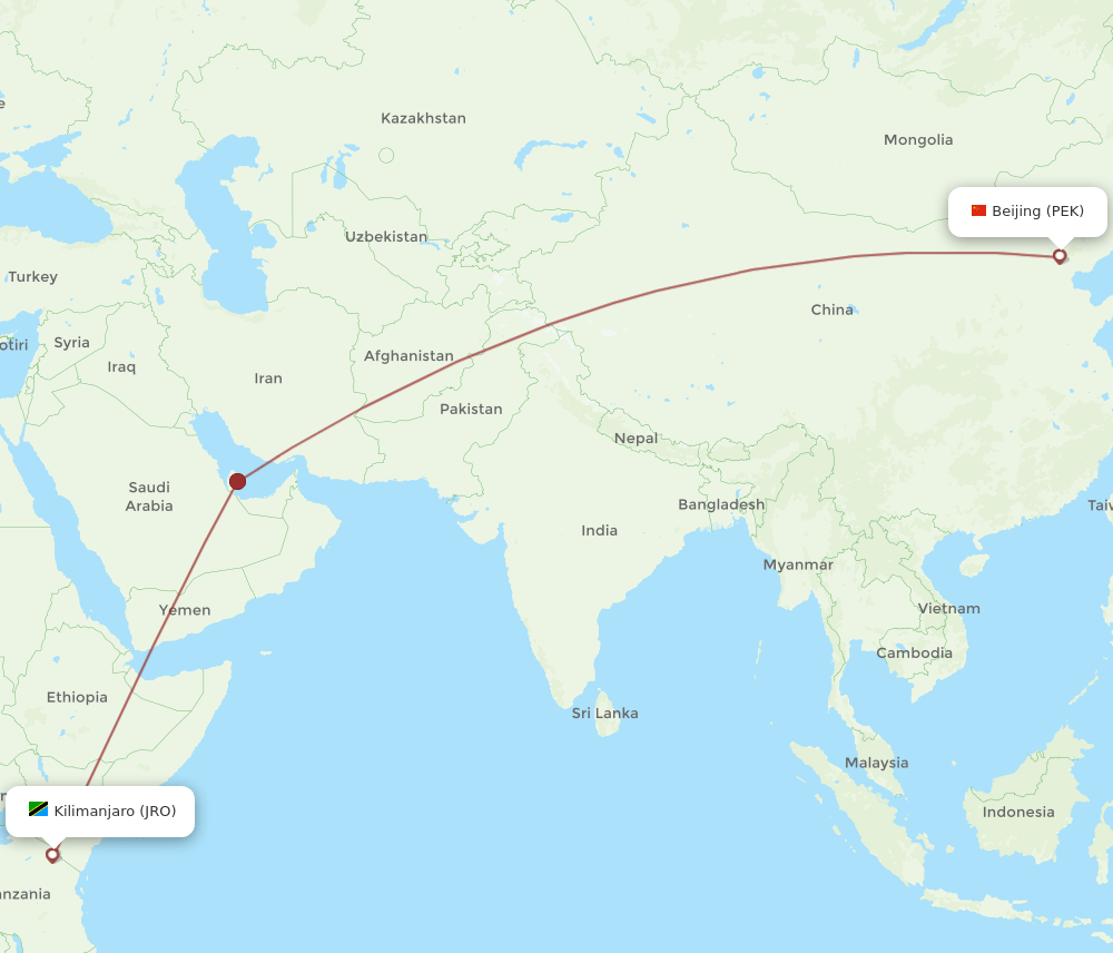 JRO-PEK flight routes
