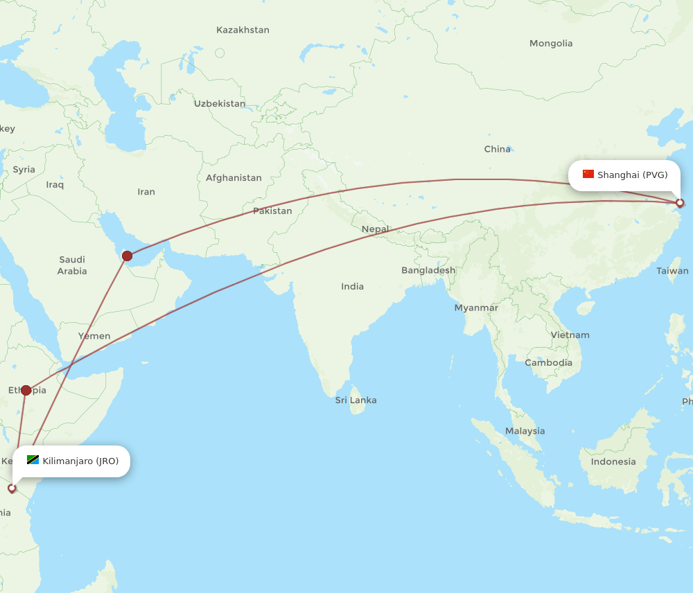 JRO-PVG flight routes