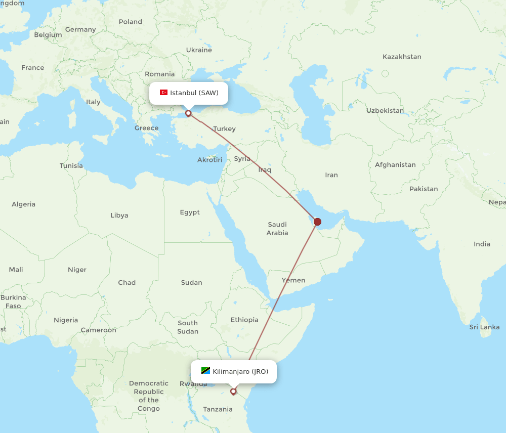 JRO to SAW flights and routes map