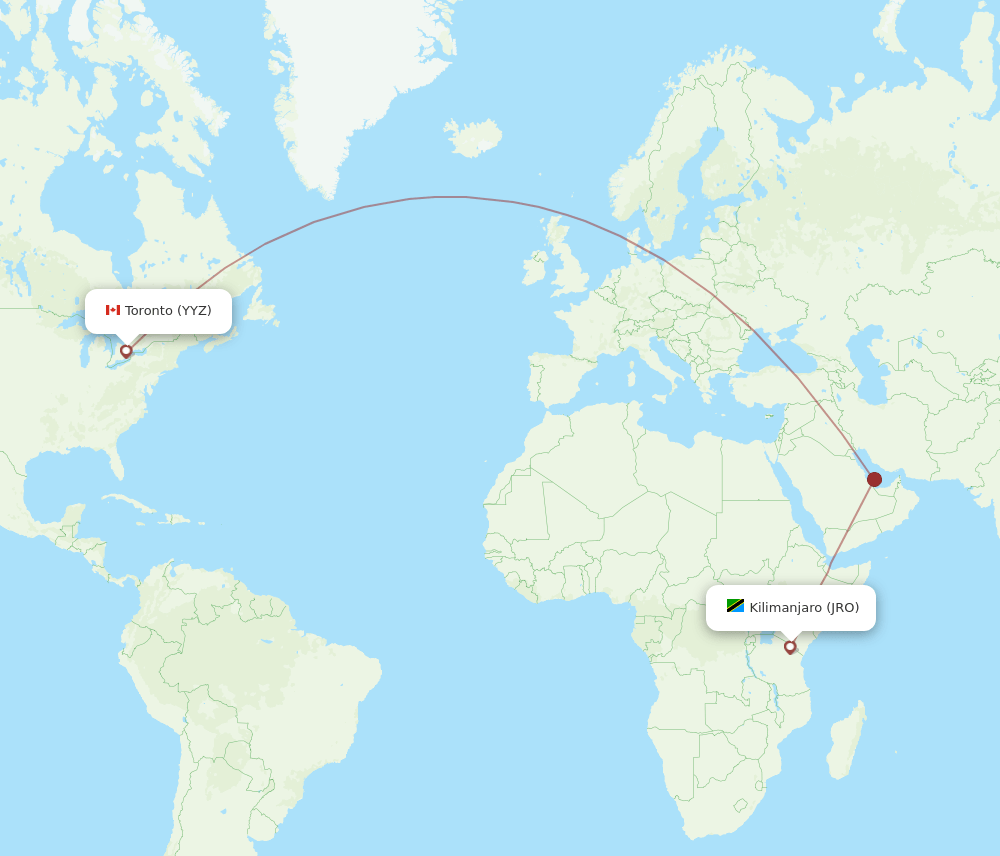 Toronto - Kilimanjaro route map and flight paths