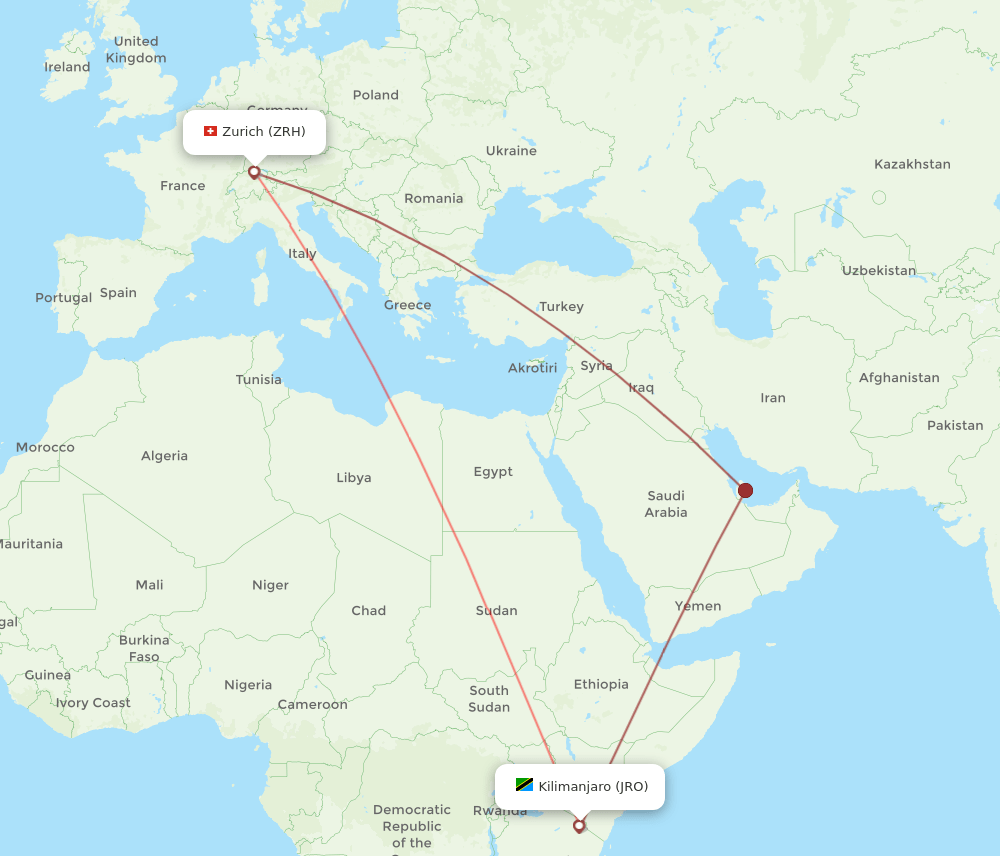 JRO-ZRH flight routes