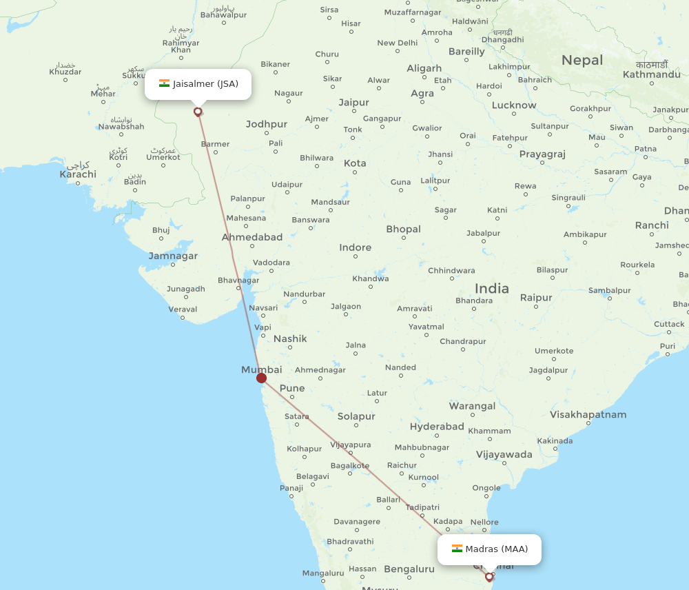 MAA to JSA flights and routes map