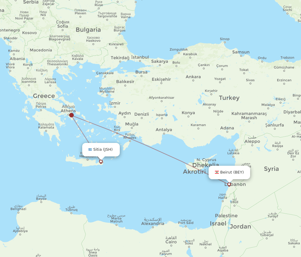 JSH to BEY flights and routes map