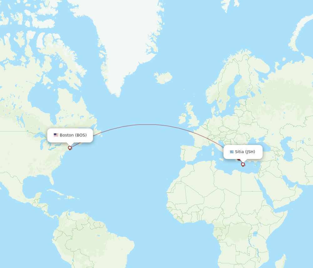 Boston - Sitia route map and flight paths