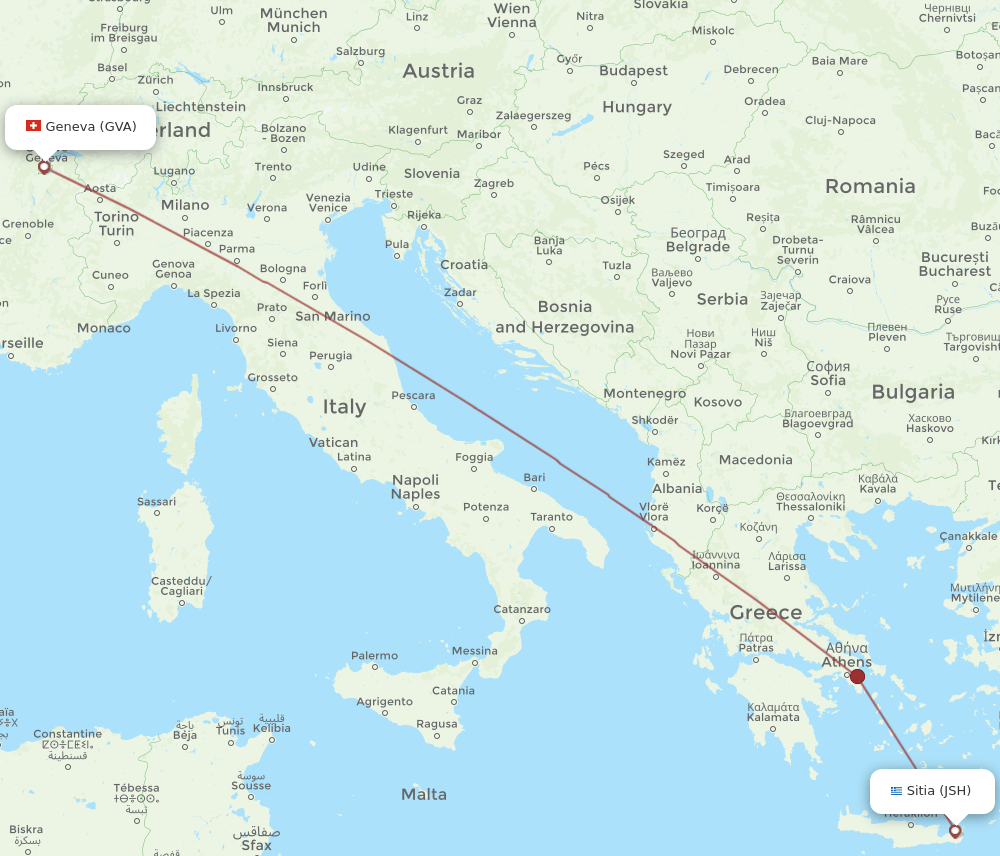 Geneva - Sitia route map and flight paths