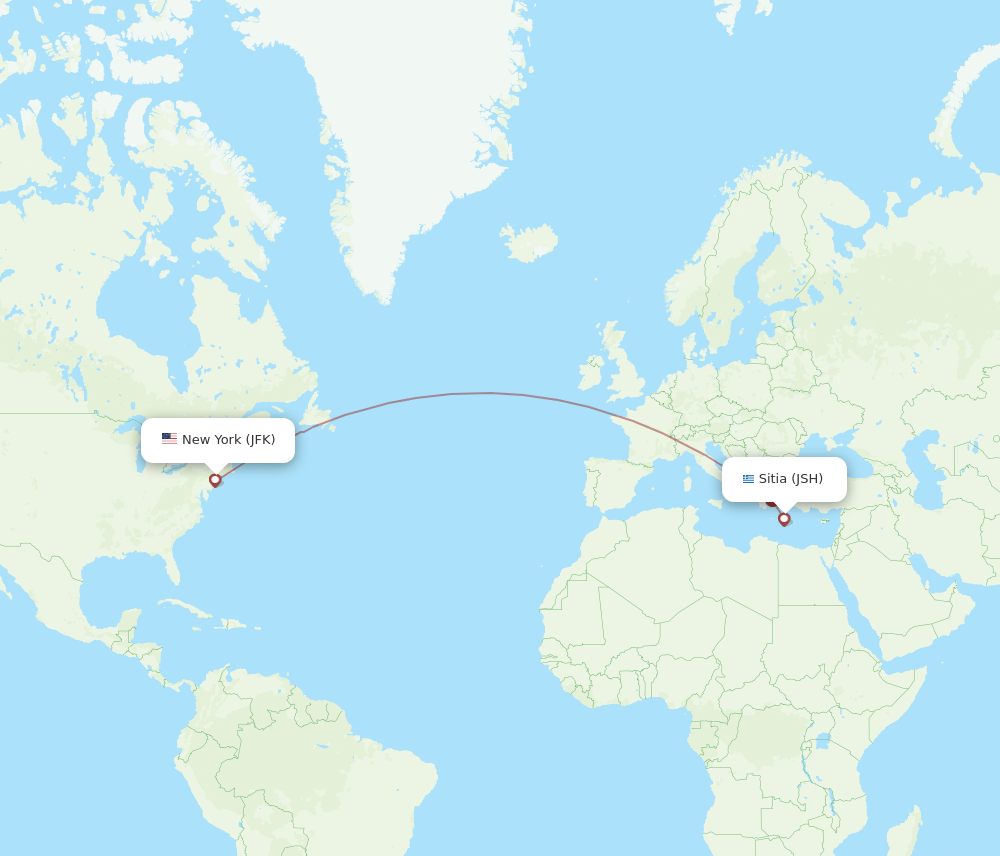 New York - Sitia route map and flight paths