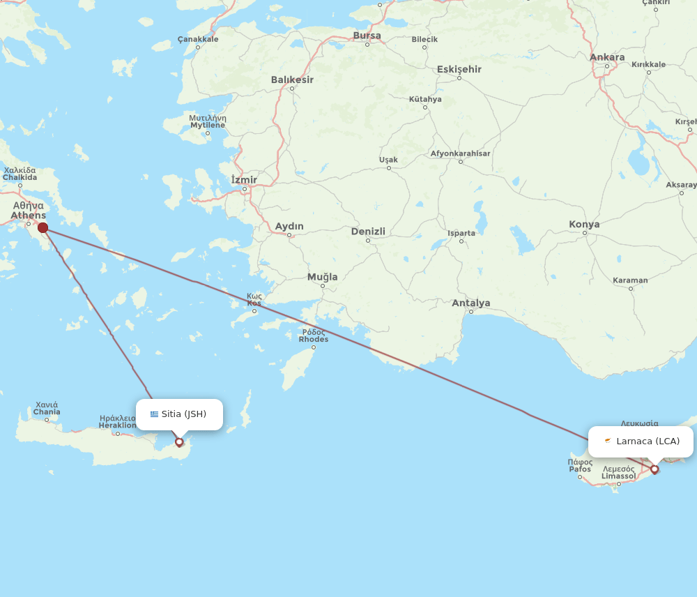 LCA to JSH flights and routes map