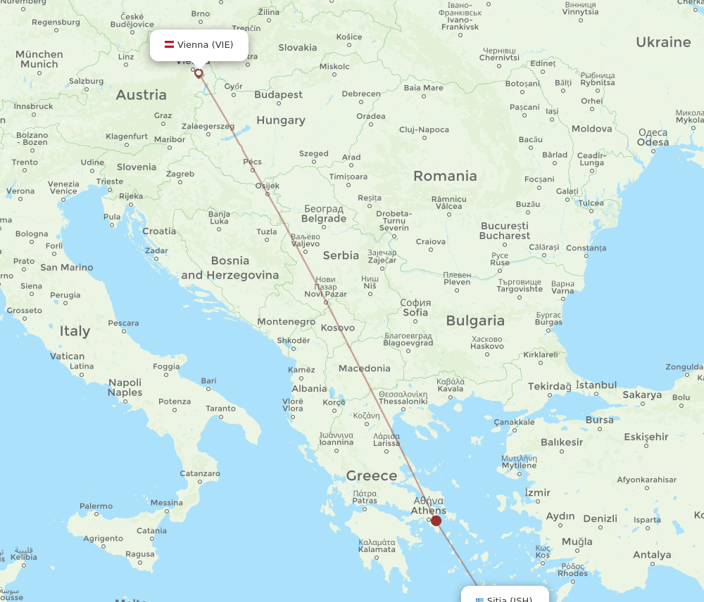 Vienna - Sitia route map and flight paths
