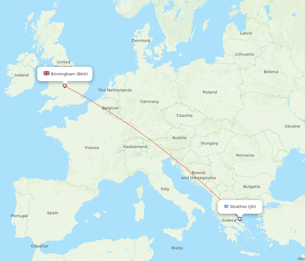 JSI-BHX flight routes