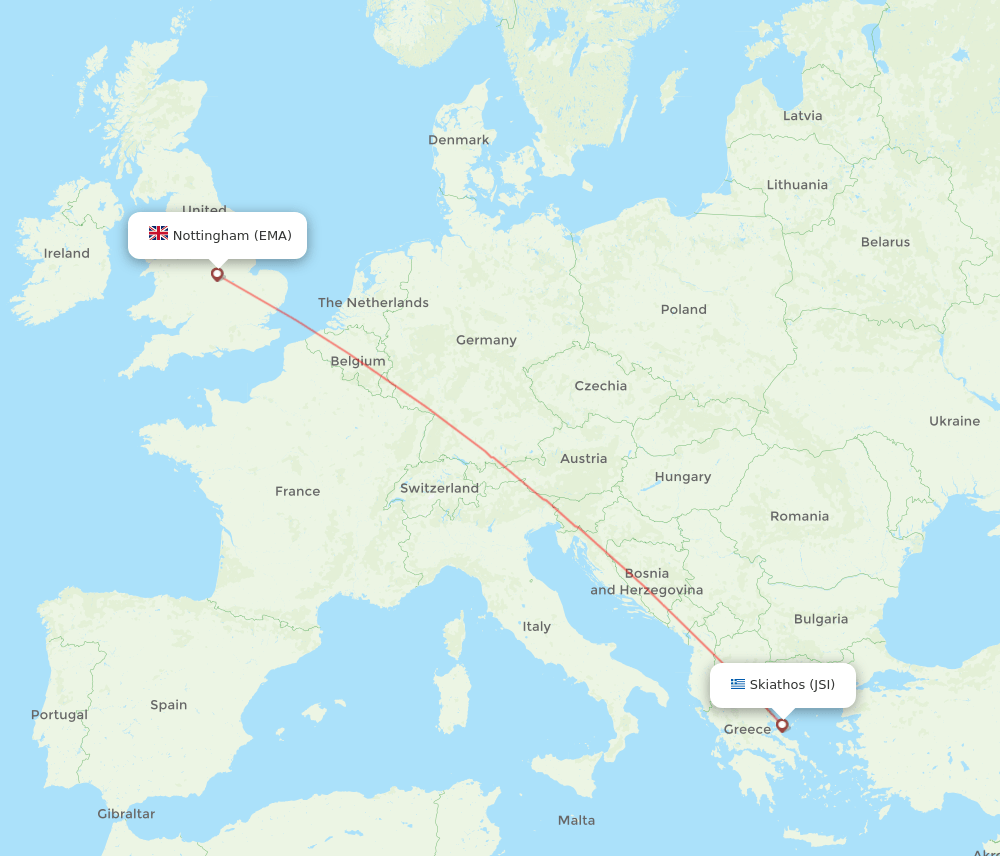 JSI to EMA flights and routes map
