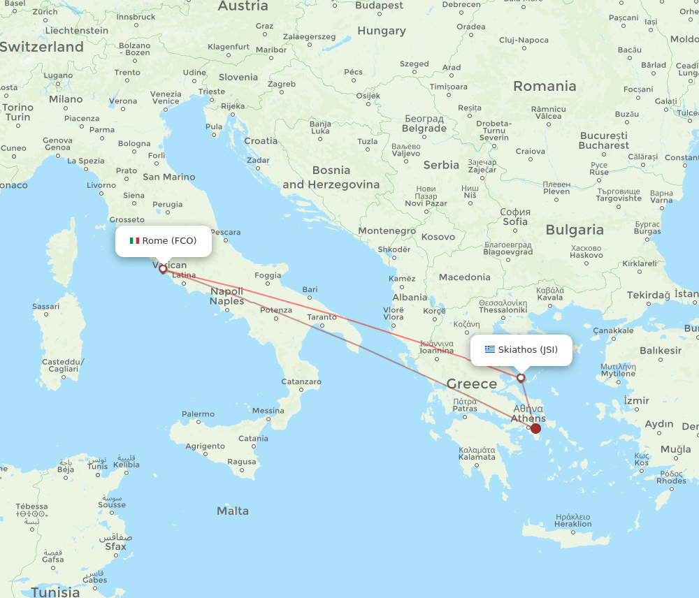 JSI to FCO flights and routes map