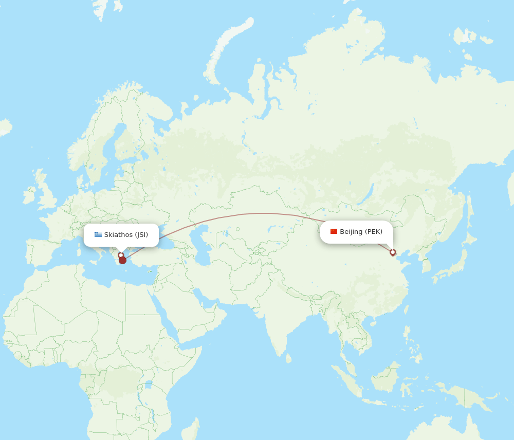 PEK to JSI flights and routes map