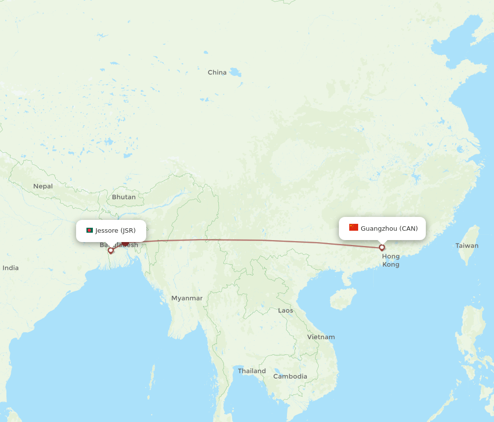 JSR to CAN flights and routes map