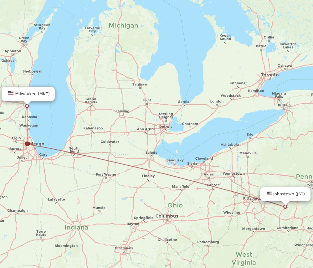 JST-MKE flight routes