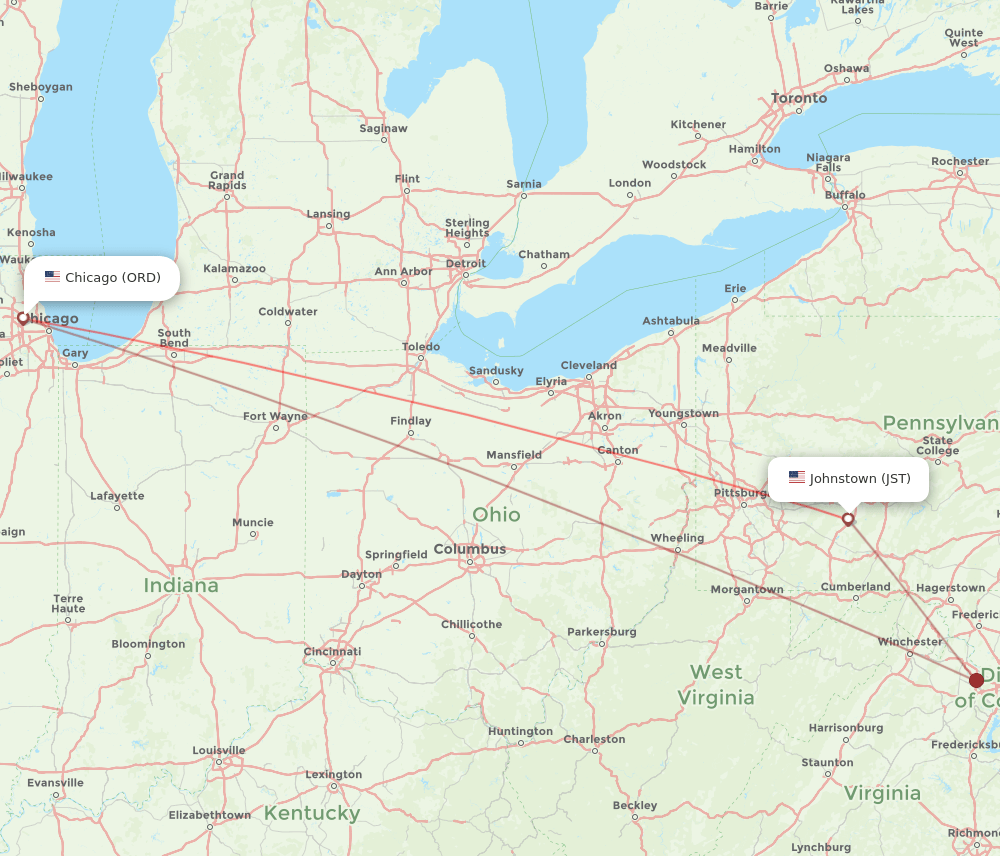 JST-ORD flight routes