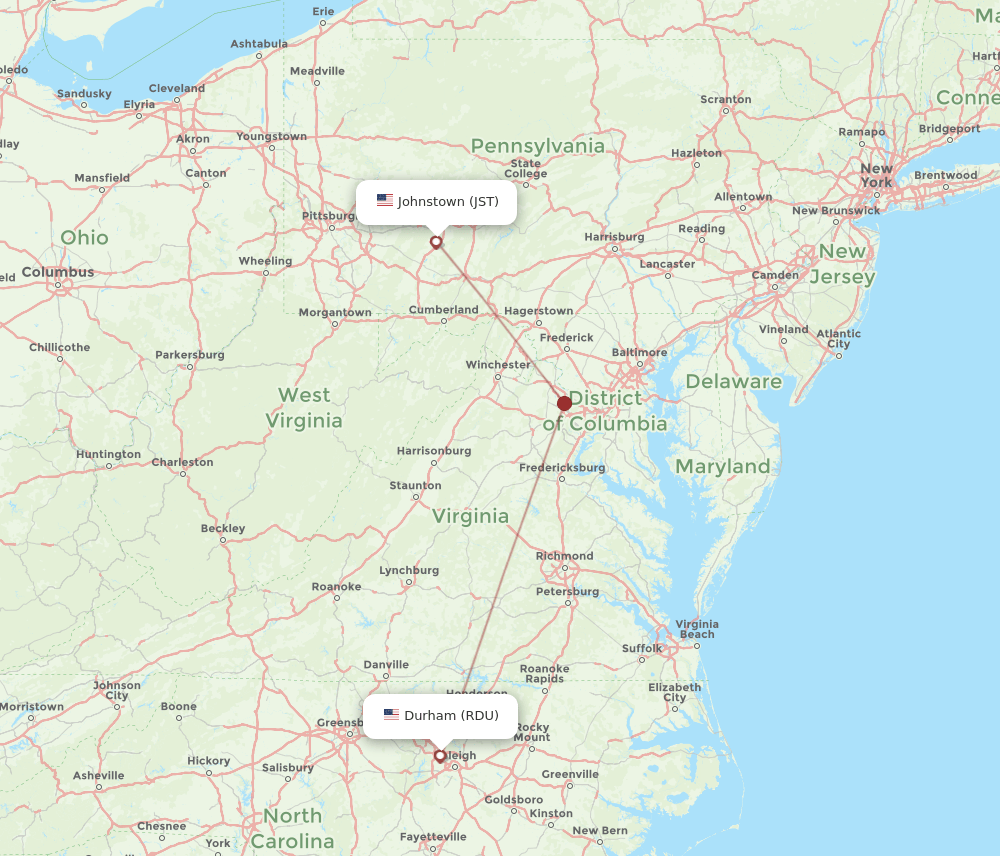 JST-RDU flight routes