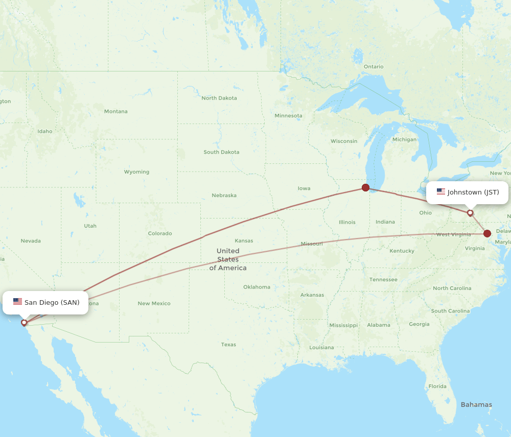 JST-SAN flight routes
