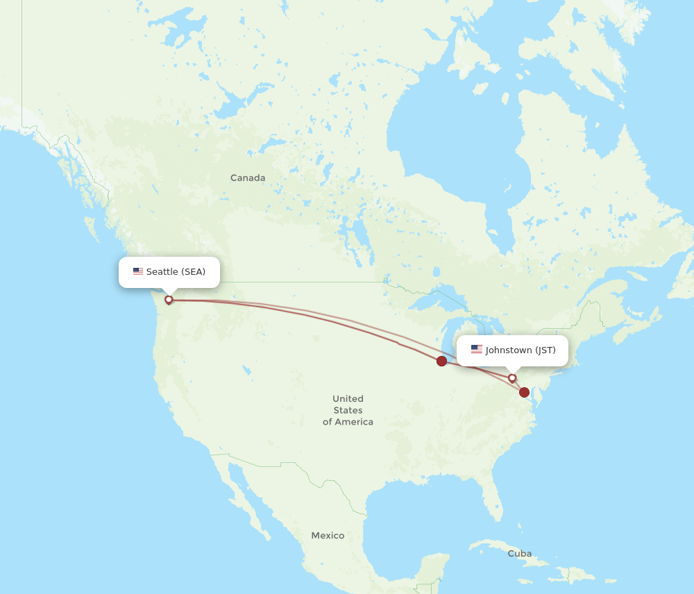 JST to SEA flights and routes map