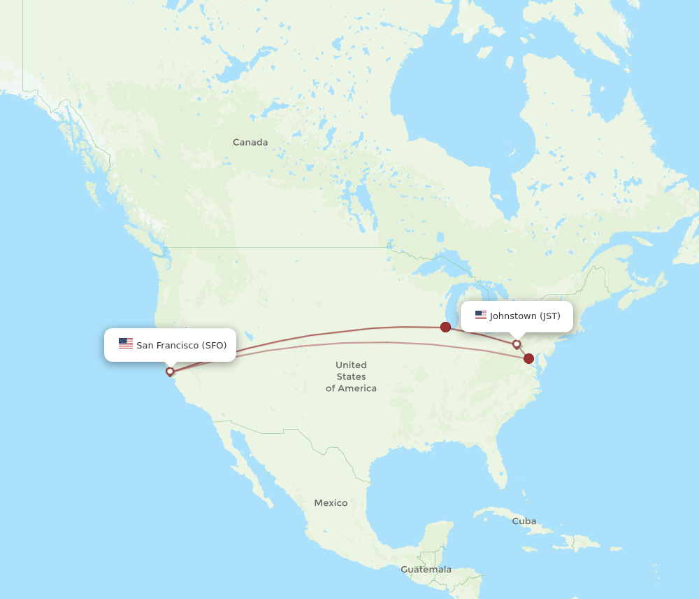 JST-SFO flight routes
